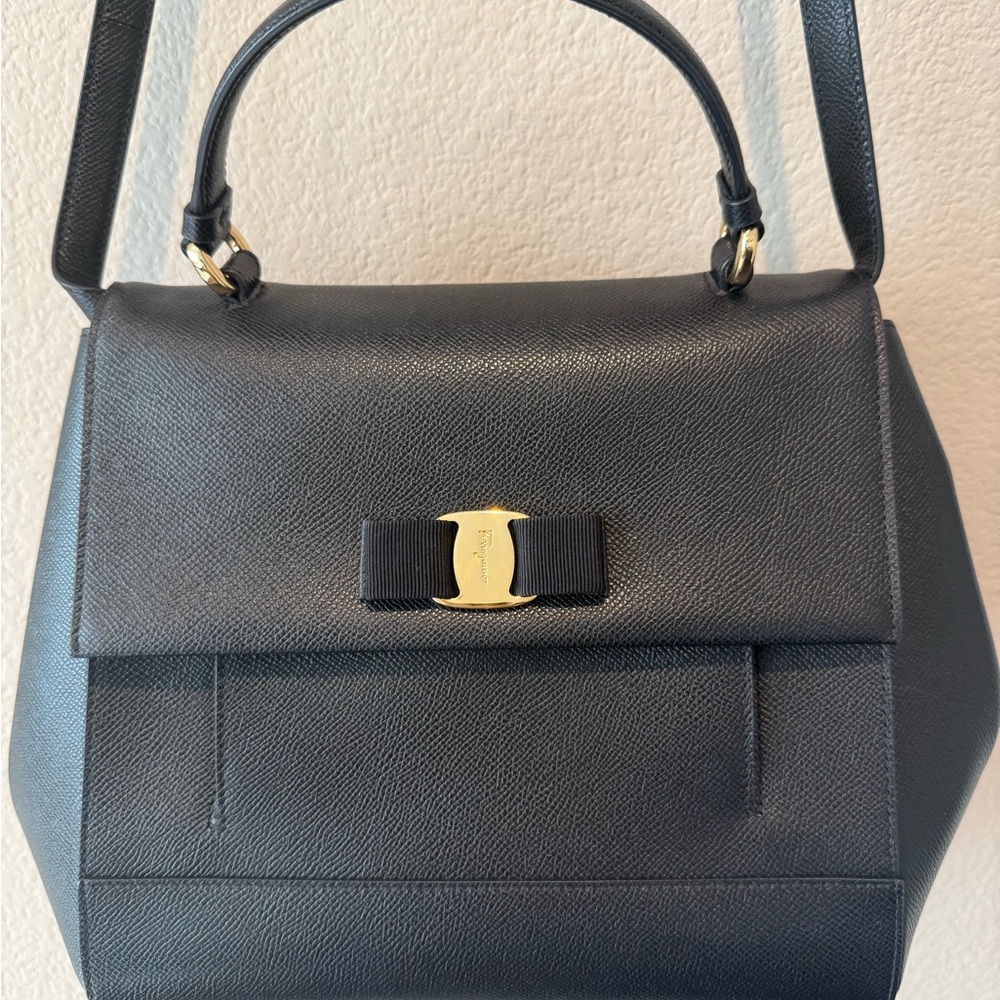 Salvatore Ferragamo Black Satchel with Gold Accent